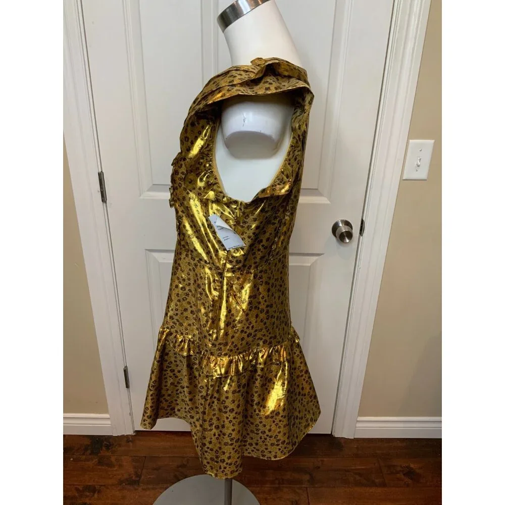 LoveShackFancy Zoya Dress Metallic Safari Gold Ruffle, Size 6, New! - Picture 5 of 8